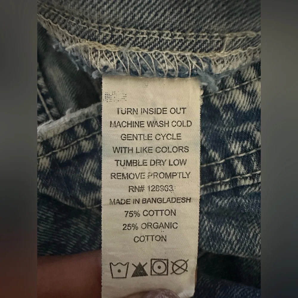 INDIGO REIN Women High-Rise Wide Leg Acid Wash Distressed Jeans Patch Pockets 7